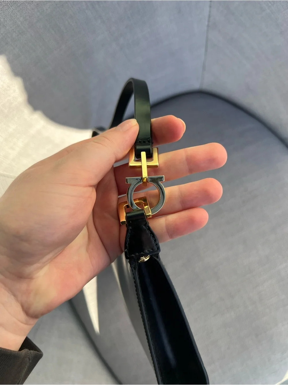 Salvatore Ferragamo Black Leather Shoulder Bag with Gold Hardware - Picture 5 of 7